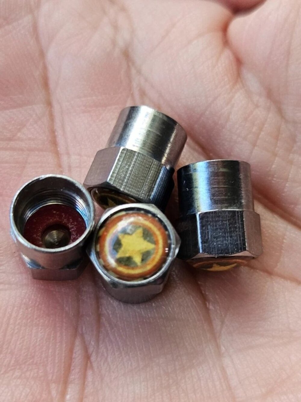 Captain America Star Tire Valve Cap Wheel set of 4 Silver Tone New